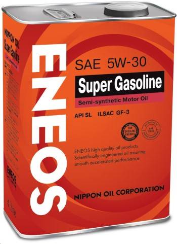 Масло моторное ENEOS Super Gasoline 5W-30 ACEA A3, API SL, ILSAC GF-3 п/синт. бенз. (4л) (6)