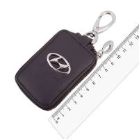 Ключница кожаная Hyundai прямоугольная, черная, с молнией (SKYWAY)
