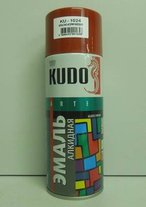 Краска-спрей (эмаль) универсальная красно-коричневая 520мл аэрозоль (Kudo) (12)