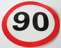 Наклейка знак Ограничение скорости 90км наруж. 21см (Россия)
