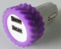 Устройство зарядное для мобил. тел. из прикуривателя 12В в 2 USB разъема 5В прорезиненный Протектор корпус цвет в ассорт
