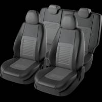 Чехлы на сиденье Hyundai Solaris-2 седан с 02.2017г. 2П Турин Экокожа черно-серая (цельн.зад.спинка)