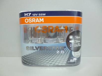 Лампа OSRAM H7-12-55 +60% SILVERSTAR 2.0 (2-хкратный ресурс) набор 2шт Евро-бокс (10)