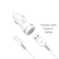 Зарядное устр-во в прикур. 2 USB 2.4A + кабель USB Type-C белый
