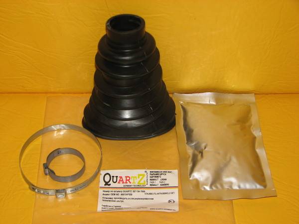 Пыльник ШРУС Renault Logan Clio Megan Sandero наруж. (+ 2 хомута, смазка) (QUARTZ) Пыльник ШРУС Renault Logan Clio Megan Sandero наруж. (+ 2 хомута, смазка) (QUARTZ)