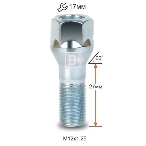 Болт колеса M12*1,25*27 Цинк Конус с выступом облегченный ключ 17мм (Вектор) Болт колеса M12*1,25*27 Цинк Конус с выступом облегченный ключ 17мм (Вектор)