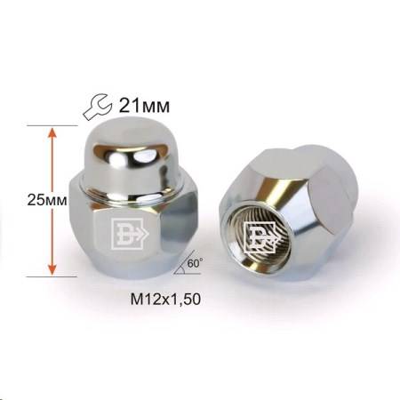 Гайка колеса M12*1,5 Хром высота 27мм Конус, закр., ключ 21мм (Вектор)
