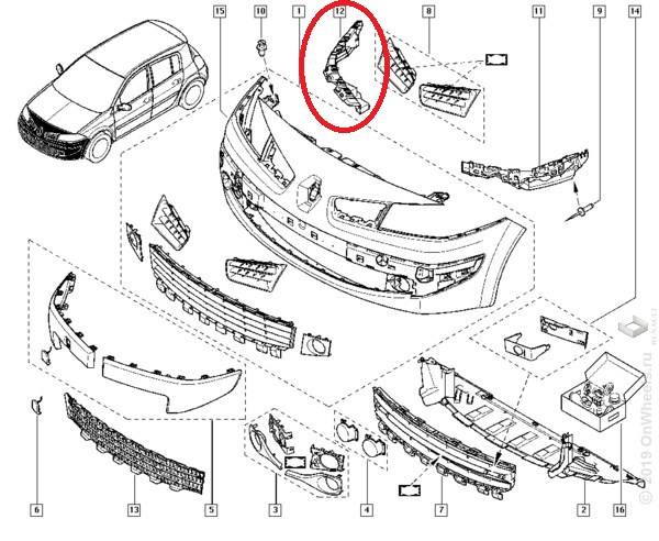 Кронштейн перед. бампера Renault Megane II (2002-2009) прав.