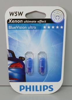 Лампа PHILIPS 12V бесцок.W 5W (W2,1x9,5d) BLUE VISION ULTRA 4300К блистер 2шт 12961BV2