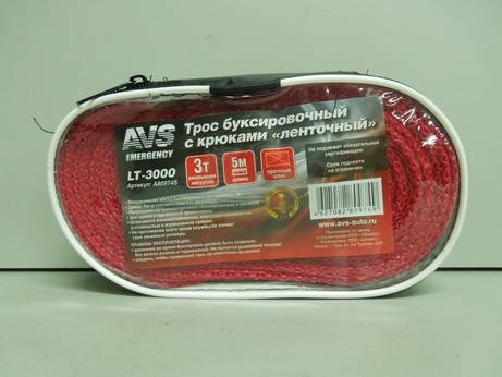 Трос буксир. лента 3т x 5м 2 крюка cумка (AVS) (25)