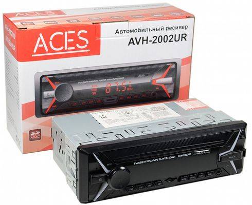 ACES Проигрыватель AVH-2002UR MP3, USB, SD, AUX, 1RCA без привода 4х50Вт красная подсветка