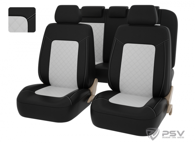 АВТОЧЕХЛЫ УНИВЕРСАЛЬНЫЕ PSV ELEGANT NEXT (БЕЛЫЙ), РОМБ + ЭКОКОЖА