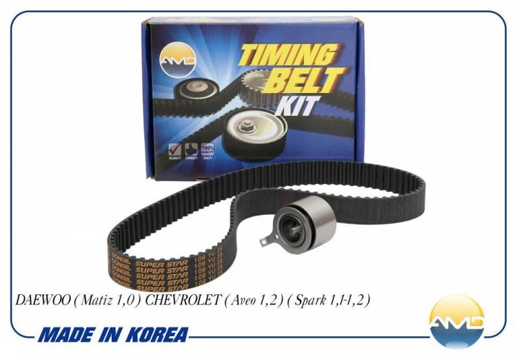 Ремкомплект ГРМ Matiz 1.0л, Aveo 1.0-1.2 (ремень+ролики) (AMD)