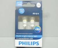 Лампа светодиод. 12V T10 бесцок. 1 диод LED белая 4000K X-treme Ultinon керам. цоколь (W5W) 2шт (PHILIPS)(20)
