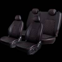 Чехлы на сиденье Geely Emgrand EC7-1 07.2009-03.2017г. 60/40+подлок+отд.бок. 3Г Турин Ромб Экокожа черн/красн.нить (разд