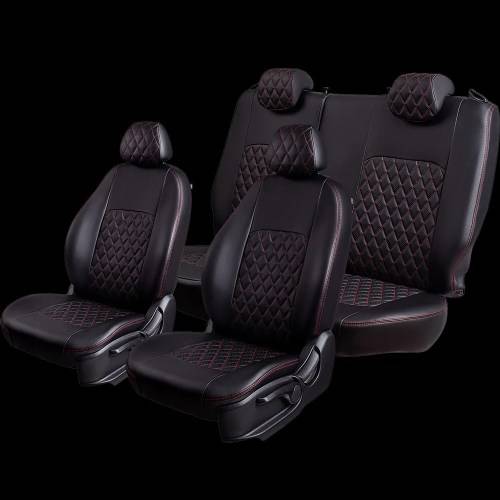 Чехлы на сиденье Geely Emgrand EC7-1 07.2009-03.2017г. 60/40+подлок+отд.бок. 3Г Турин Ромб Экокожа черн/красн.нить (разд