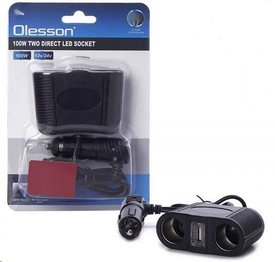 Разветвитель прикуривателя 2 гнезда + 1 USB порт (OLESSON)