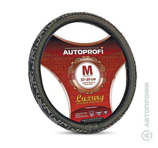 Оплетка руля (M) 2108-15, ИНОМАРКИ 37-39 см кожа плетеная вставка черная LUXURY (Autoprofi)