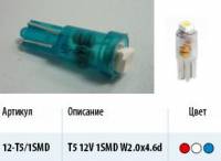 Лампа светодиод. 12V T5 без патрона 1 диод SMD синяя Упаковка 10шт (W1.2W) (МАЯК) (100) (Маякавто)