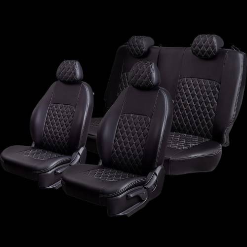 Чехлы на сиденье Hyundai Creta-2 с 03.2020г. 60/40+подлок. 2Г Турин Ромб Экокожа черная/серая нить (разд.зад.спинка)