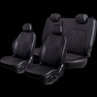 Чехлы на сиденье Kia Rio 3 UB хетчбэк 08.2011-09.2017г. 60/40 2Г Турин Ромб Экокожа черная/черная нить (разд.зад.спинка)