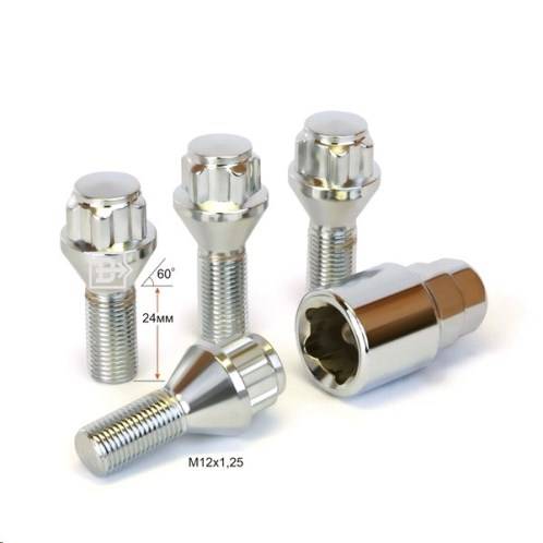 Болт колеса секр. M12*1,25*24 Хром Конус с выступом, 5 луч., 1 кл. (Вектор) Болт колеса секр. M12*1,25*24 Хром Конус с выступом, 5 луч., 1 кл. (Вектор)
