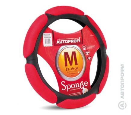Оплетка руля (M) 2108-15, ИНОМАРКИ 37-39 см спонж черно-красная 6 лепестков (Autoprofi)
