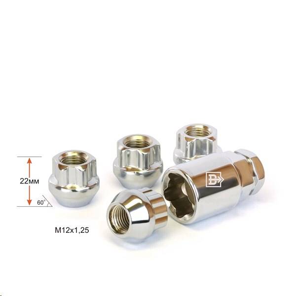 Гайка колеса секр. M12*1,25*22 Хром Конус с выступом, откр., 5 луч., 1 кл. (Вектор)