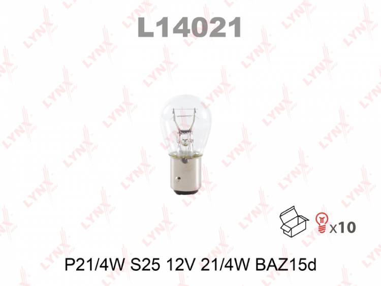 Лампа P21/4W S25 12V21/4W BAZ15D автомоб. (мин 1уп 10шт) (гарантия 12 мес.) (Lynx)