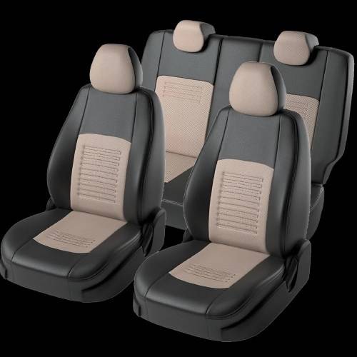Чехлы на сиденье Renault Logan-2 Sandero-2, Logan Stepway-1 c 07.2018г 60/40 2П+3Г Турин Экокожа черно-бежевая (разд.зад