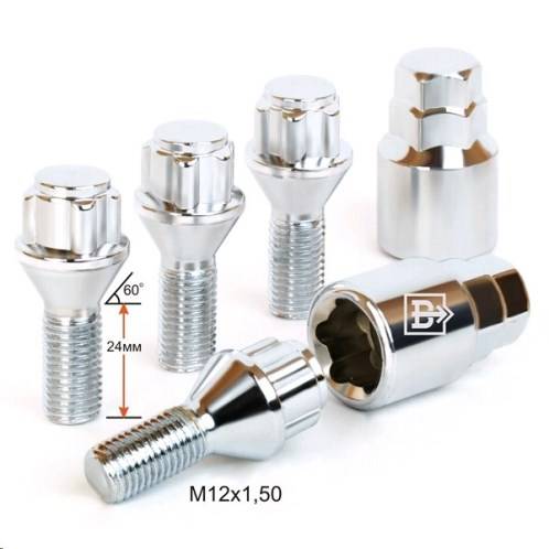 Болт колеса секр. M12*1,5*24 Хром Конус с выступом, 5 луч., 2 кл. (Вектор)
