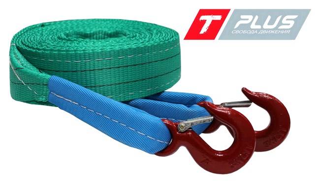 Трос буксир. (12 т) лента 2 крюка /5 м/ усилен. (Такелаж плюс)