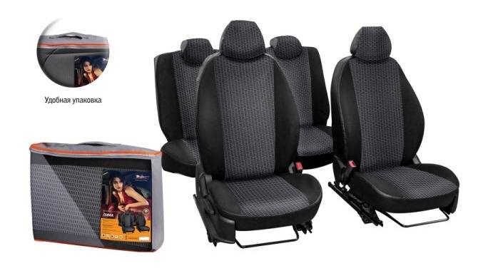 Чехлы на сиденье /2108, 2115/ Жаккард-кожзам черный (зад. спинка 1/3 с молнией) (Airline)