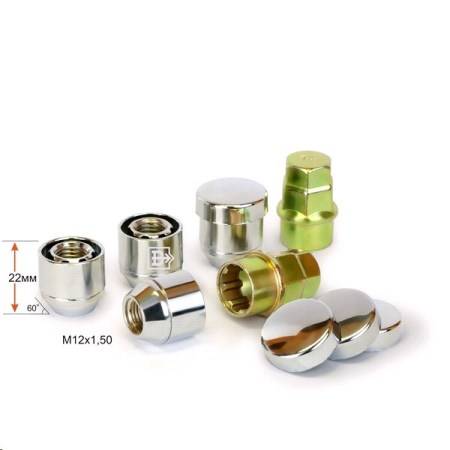 Гайка колеса секр. M12*1,50*22 Хром Конус, откр., вращ. кольцо, хром. пласт. Колпачок (Вектор)