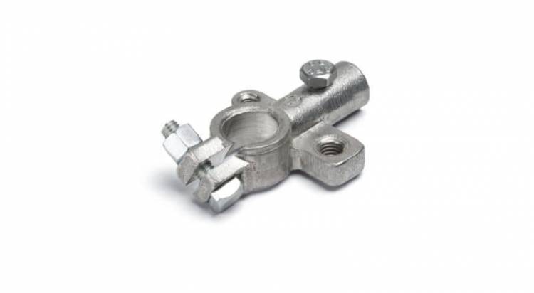 Клеммы аккумулятора /латунь/ литые "-", болтовое соединение, под провод сеч. 25 мм2, м8+м6