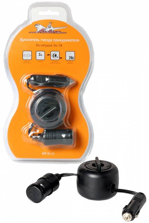Разветвитель прикуривателя /удлинитель/ 3 м 5А катушка (Airline)