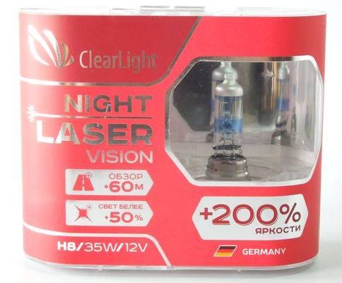 Лампа Clearlight H8-12-35 +200% Night Laser Vision набор 2шт Евро-бокс