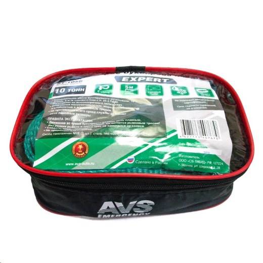 Трос буксировочный лента 10т 5м усиленный, цвет зеленый, шаклы, сумка