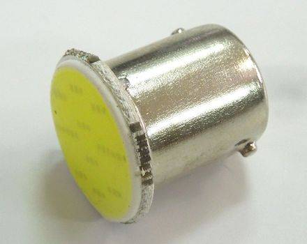 Лампа светодиод. 12V T15 1 диод COB белая 12 чипов (BA15s)
