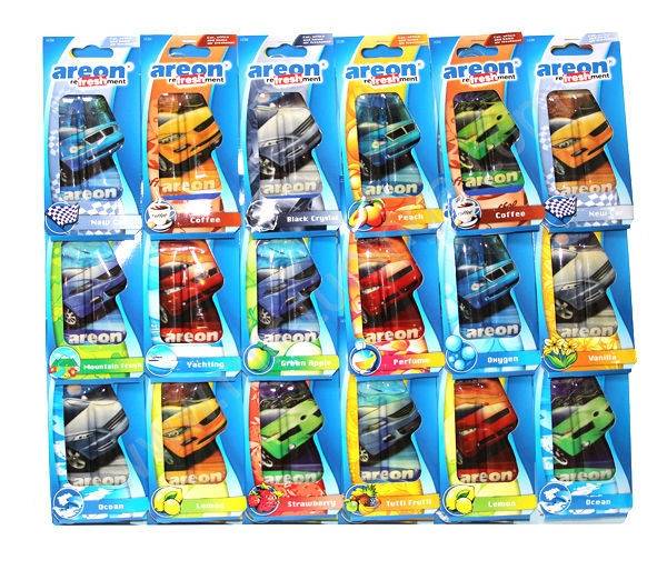 Освежитель (ароматизатор) на листе AREON disp. REFRESHMENT LIQUID AUTO (Машинки) подвесной гелевый Mix 