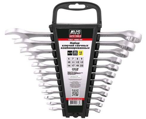 Набор ключей комбинированных 12 предметов (6,7,8,9,10,11,12,13,14,17,19,22) холдер (AVS)