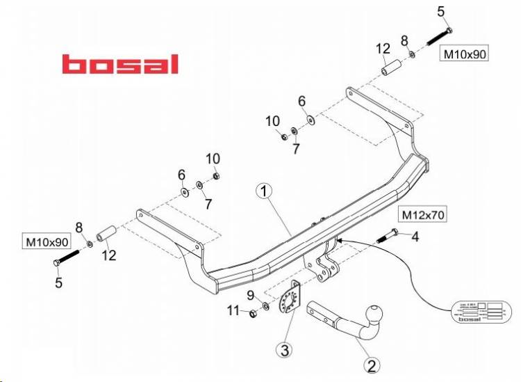 Фаркоп (ТСУ) Duster 10-- (с проводкой), съемный шар (Bosal)