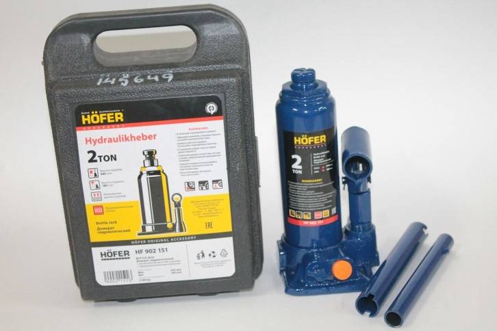 Домкрат гидрав. 2 т. выс. 185-345 мм (2 клапана) в кейсе (Hofer)