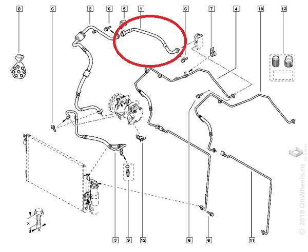 Трубка кондиционера Renault Duster с 2013 г.