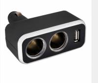 Разветвитель прикуривателя 2 гнезда + USB /1003/ Черный (SKYWAY)