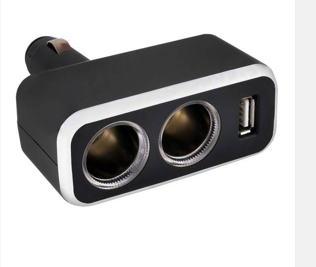 Разветвитель прикуривателя 2 гнезда + USB /1003/ Черный (SKYWAY)