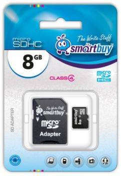 Карта памяти Micro SD Card  8Гб Smartbuy Class 10 с адаптером