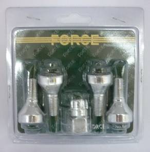 Секретка болт M12х1,5мм L=21мм набор из 4шт с ключом (Force)