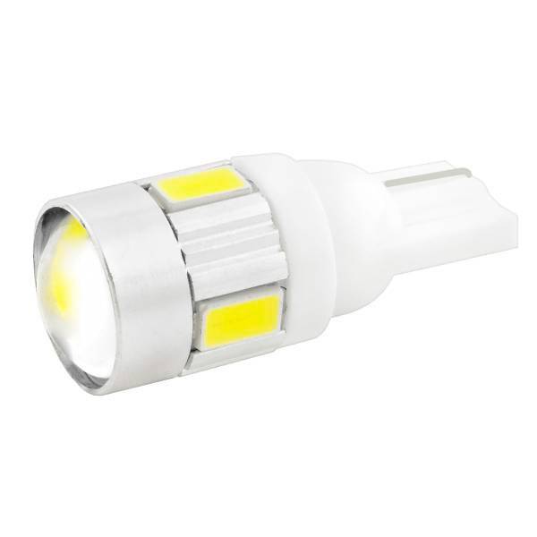 Лампа габарит. 12V W5W T10 6 SMD без цок. W2.1x9.5d линза
