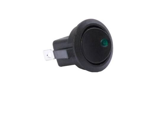 Клавиша ON-OFF 12V 20A 3 конт. черн. с зел. LED подсветкой, круглая (Nord Yada)